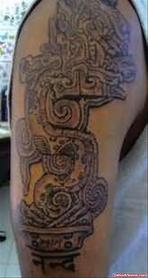 Aztec Simple Tattoo On Bicep