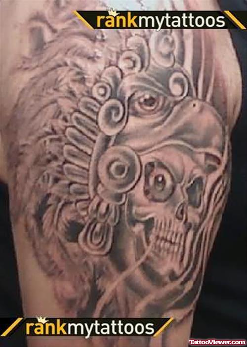 Aztec Skull Tattoo On Bicep