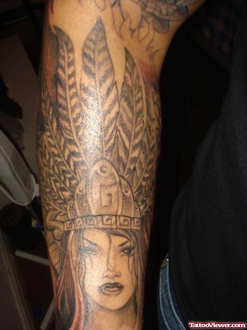 Aztec Feather Girl Tattoo