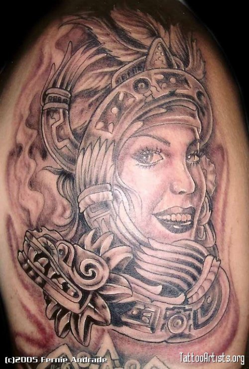 Mind Blowing Aztec Girl Head Tattoo