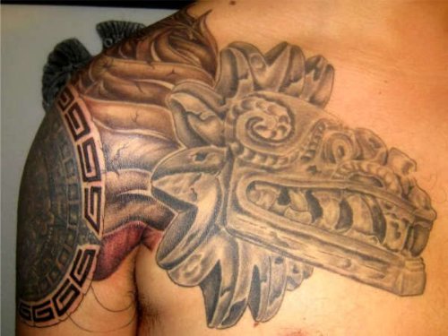 Aztec Shoulder And Collarbone Tattoo