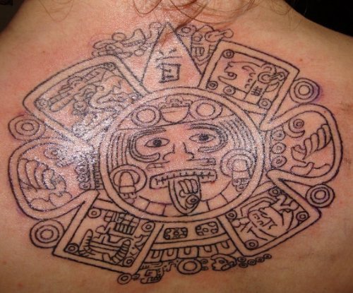 Aztec Face Tattoo On Back