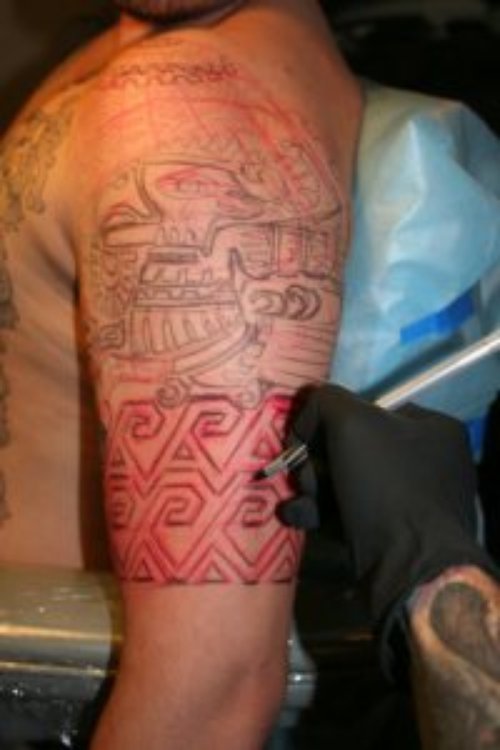 Left Half Sleeve Aztec Tattoo