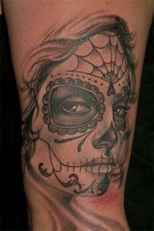 Aztec Dia De Los Muertos Tattoo On Sleeve