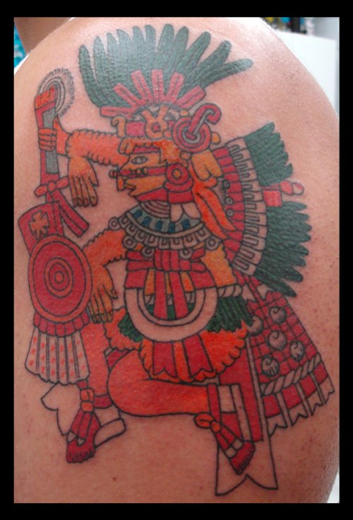 Colored Aztec Tattoo On Back