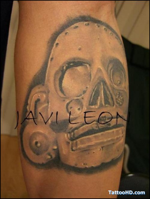 Aztec Skull Grey Ink Tattoo
