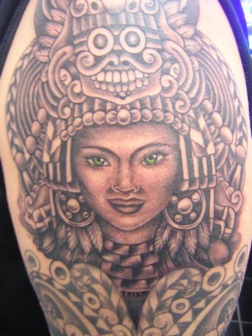 Good Aztec Girl Head Tattoo