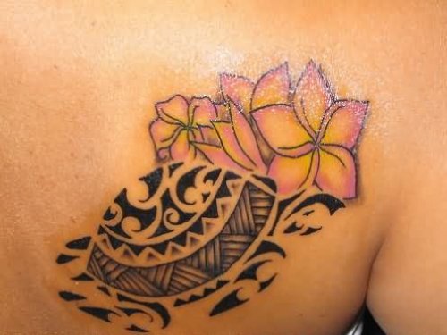 Turtle Flower Tattoo On Back