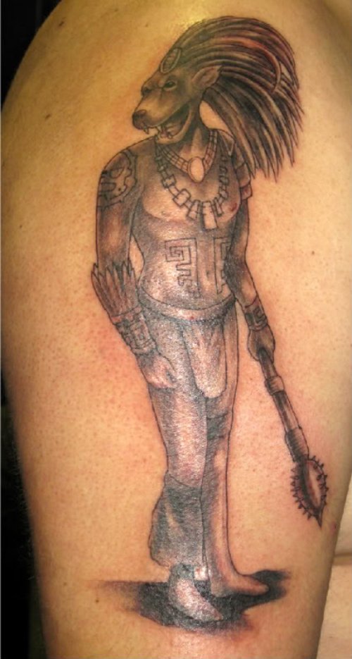 Aztec God Tattoo On Half Sleeve