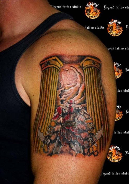 God Of War Aztec Tattoo On Left Half Sleeve