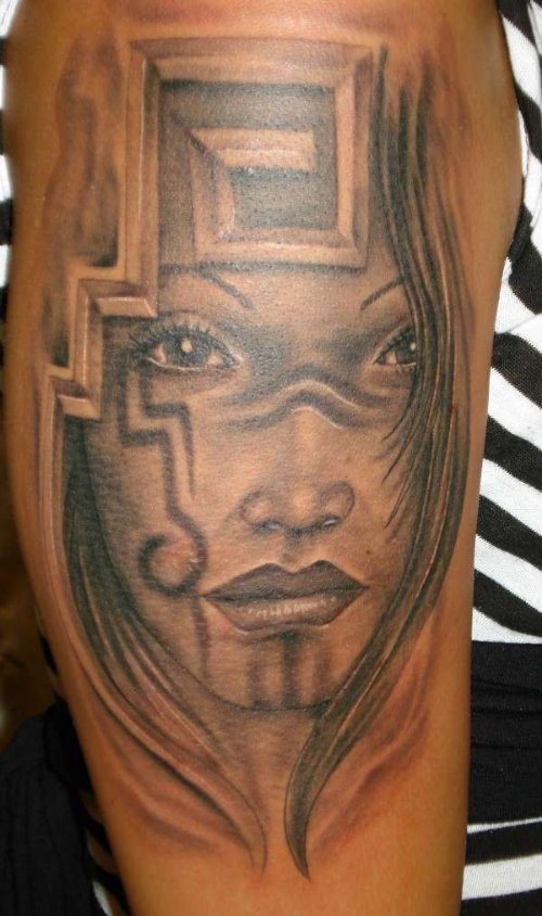 Aztec Girl Head Tattoo