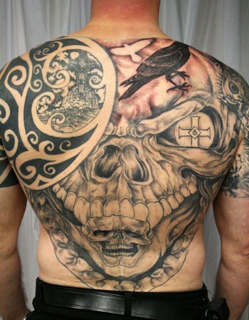 Aztec Skull Tattoo On Back Body
