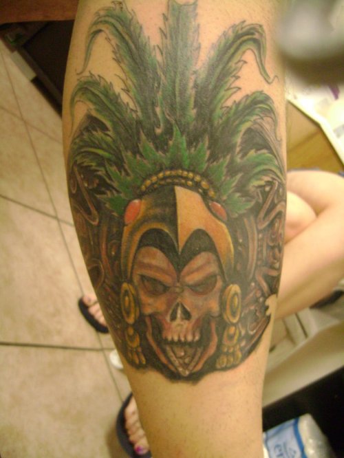 Aztec Warrior Tattoo On Leg