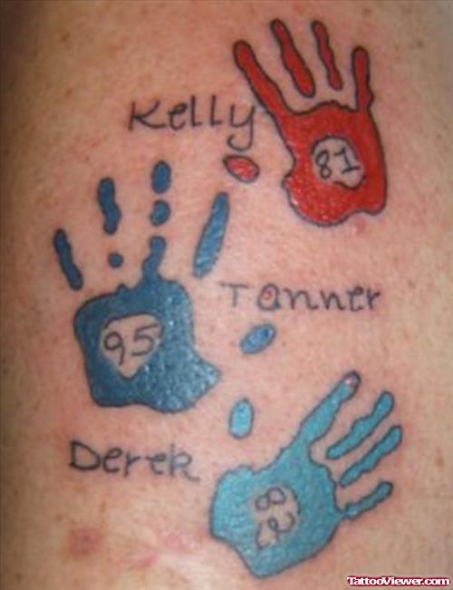 Red And Blue Baby Handprints Tattoo