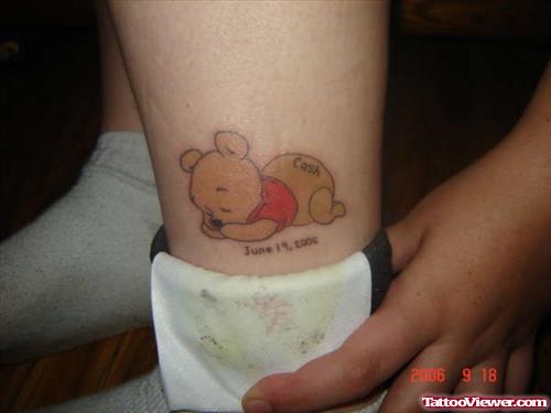 Baby Pooh Bear Tattoo On Ankle