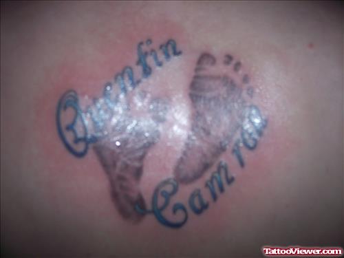 Baby Names And Footprints Tattoos On Back