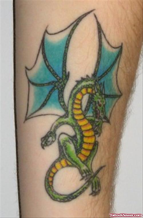 Colored Baby Dragon Tattoo On Arm