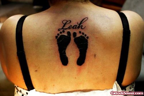 Amazing Baby Names And Footprints Tattoos On Back