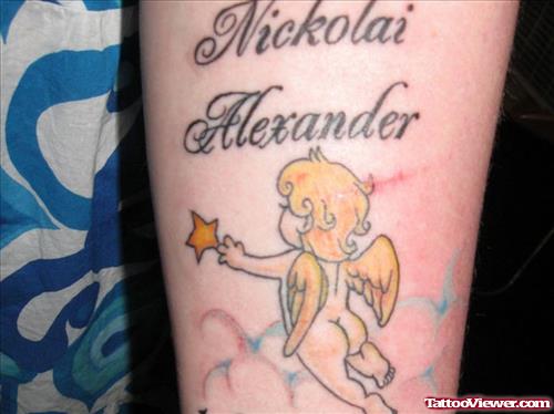 Nickola Alexander Cherub Angel Tattoo On Half Sleeve