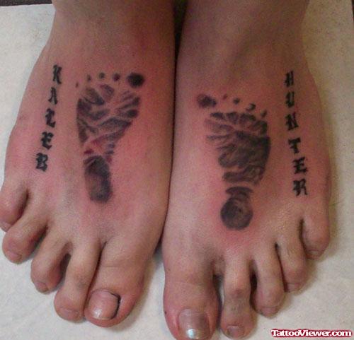 Awesome Grey Ink Baby Feet Tattoos