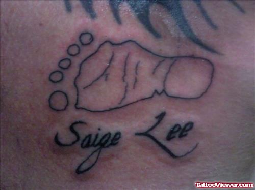 Saige Lee Name And Baby Footprint Tattoo