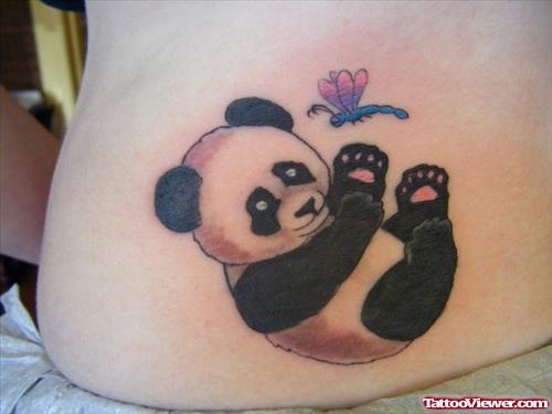 Awesome Baby Panda With Dragonfly Tattoo