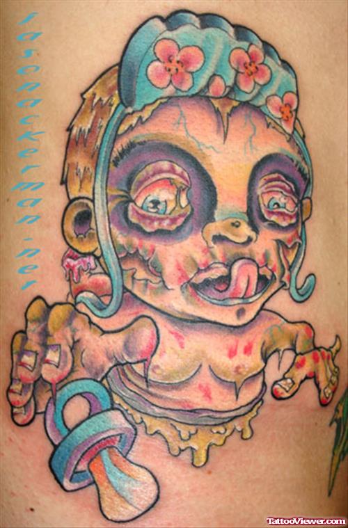 Awesome Colored Monster Baby Tattoo