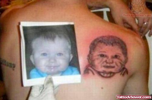 Attractive Baby Portrait Tattoo On Right Back Shoulder