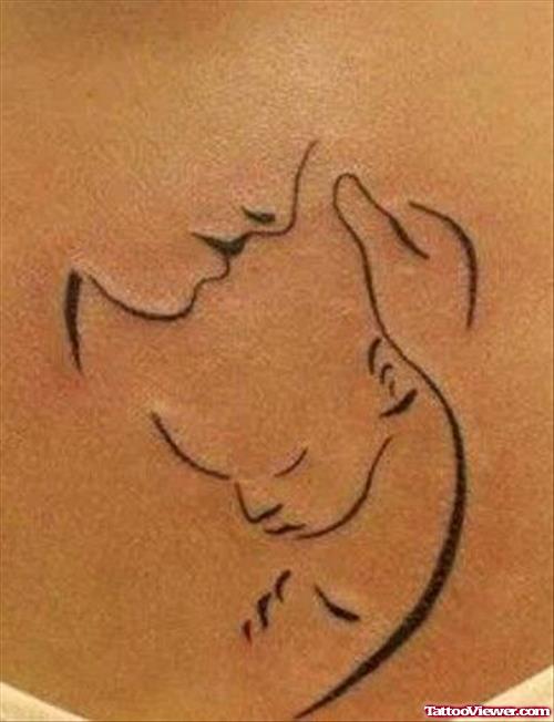Outline Mother And Baby Tattoo