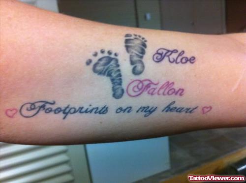 Baby Footprints Memorial Tattoo On Arm