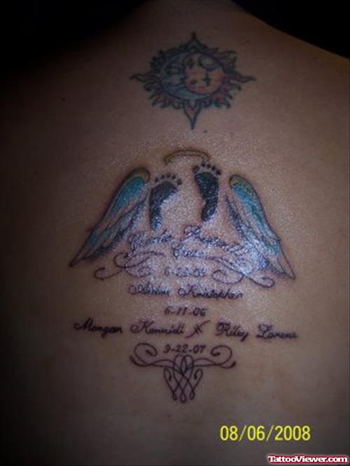 Winged Baby Footprints Tattoos On Back