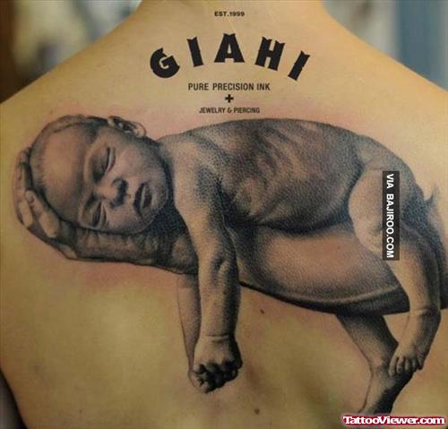 Sleeping Baby Tattoo On Back
