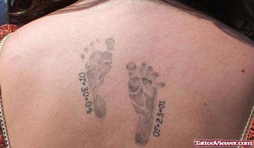 Memorial Baby Footprints Tattoo On Back