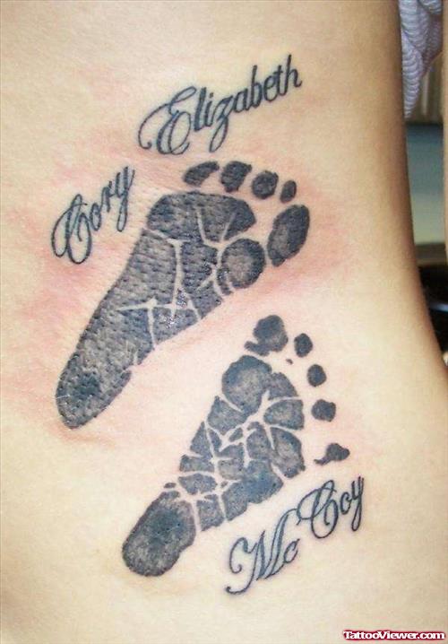 Grey Ink Baby Footprints Tattoos