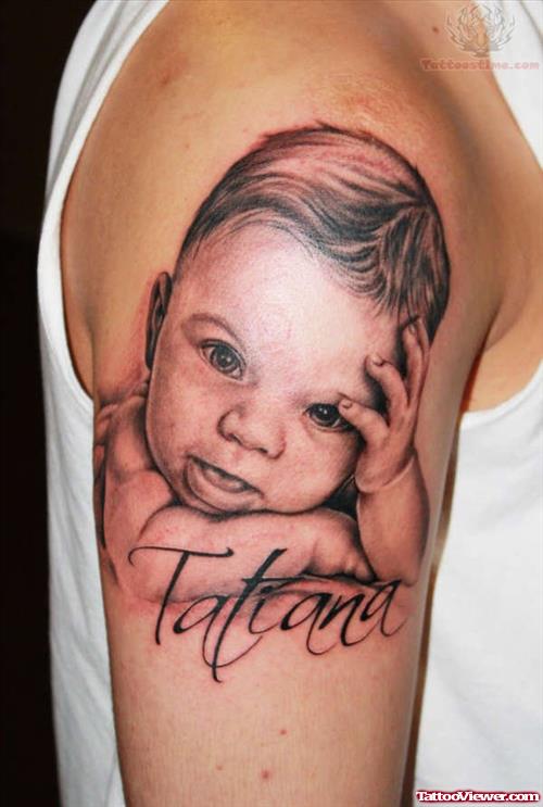 Baby Portrait Tattoo For Biceps