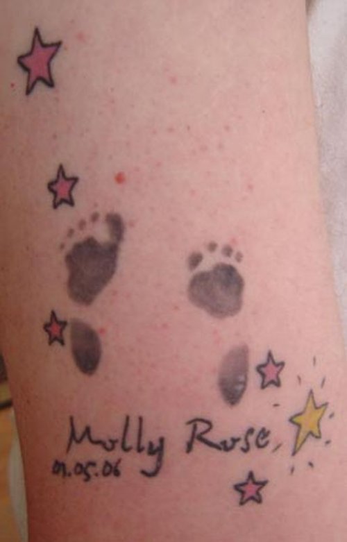 Baby Name stars And Baby Footprints Tattoos