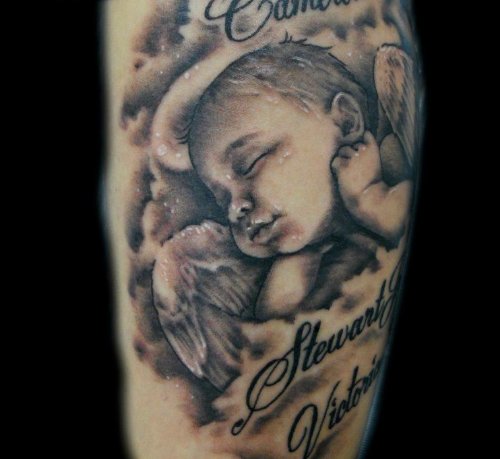 Cute Sleeping Angel Baby Tattoo