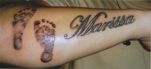 Marissa Baby Footprints Tattoo On Right Arm