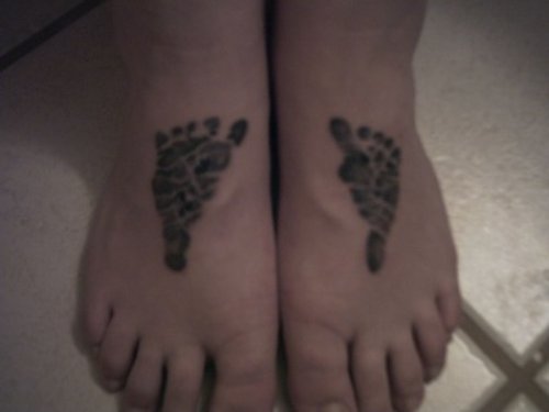Baby Footprints Tattoos On Bith Feet