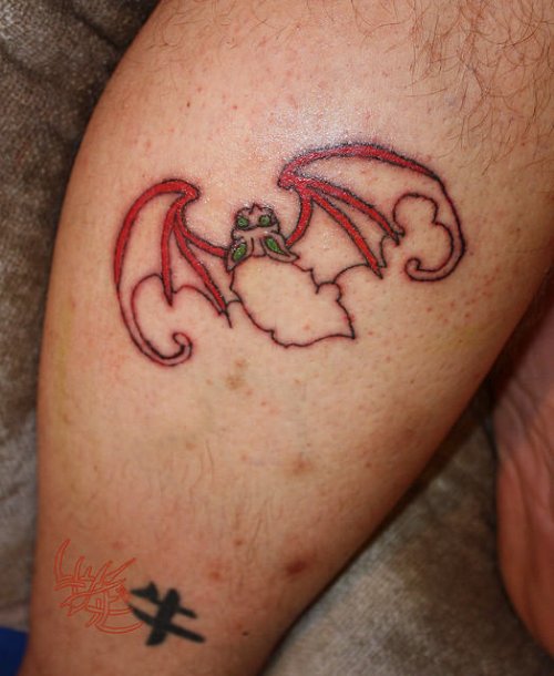 Baby Bat Tattoo On Leg