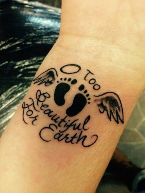 Too Beautiful For Earth Winged Foot Prints Tattoo On Wrist