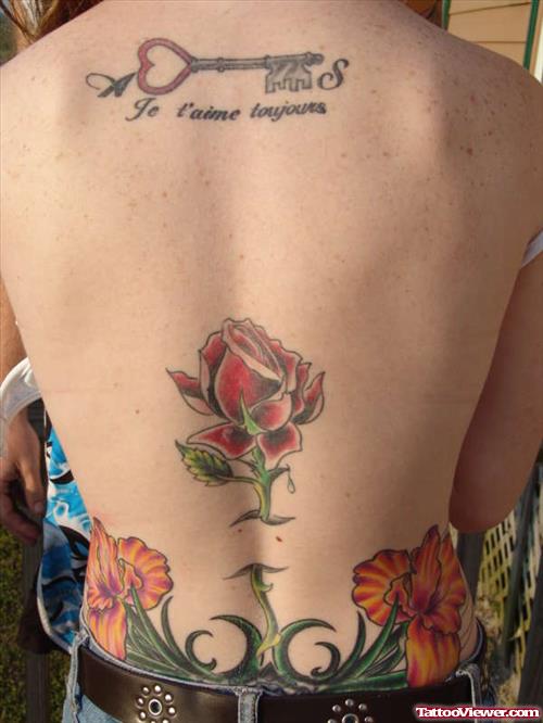 Red Rose Flowers Lowerback Tattoo