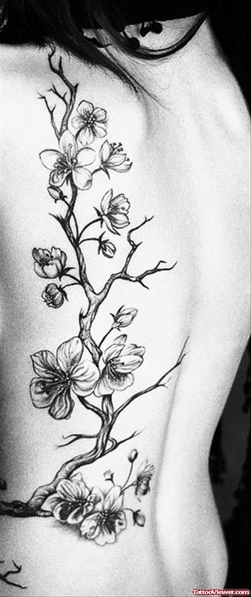 Hibiscus Flowers Back Tattoo for Girls.