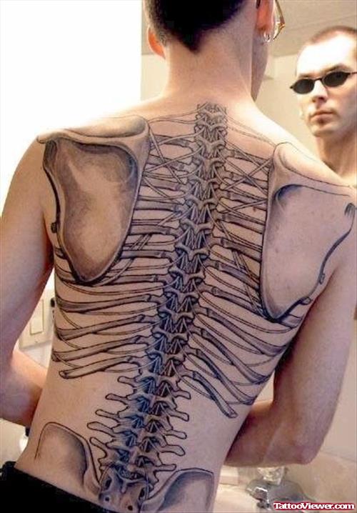 Back Skeleton Grey Ink Tattoo