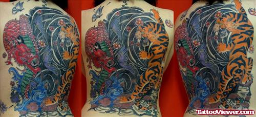 Japanese Dragon And Tiger Back Tattoo
