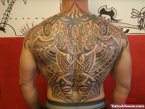 Awesome Tribal and Maori Full Back Tattoo