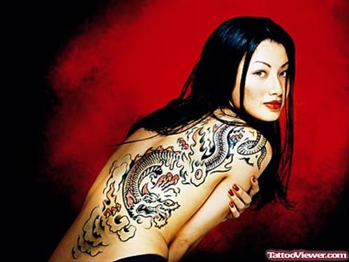 Chinese Dragon Girl Back Tattoo