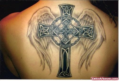 Angel Winged Celtic Cross Back Tattoo