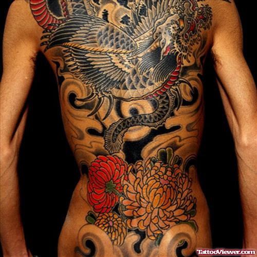 Japanese Dragon Color Ink Back Tattoo