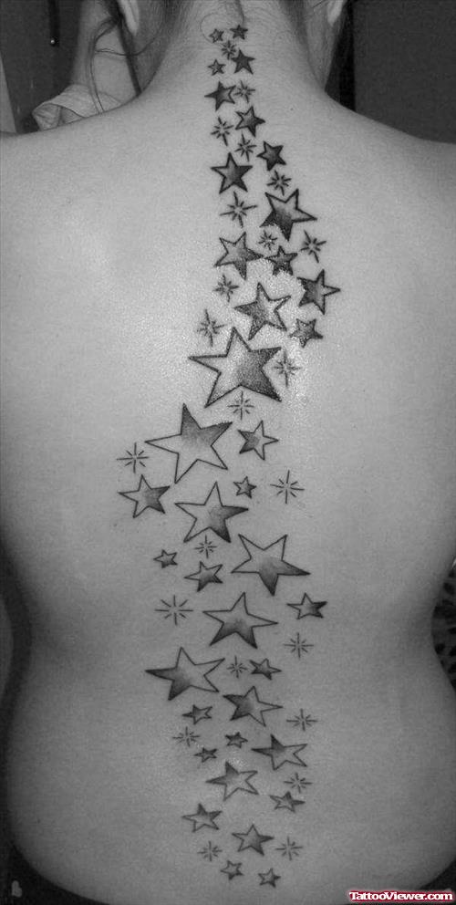 Grey Ink Stars Tattoos On Full Back